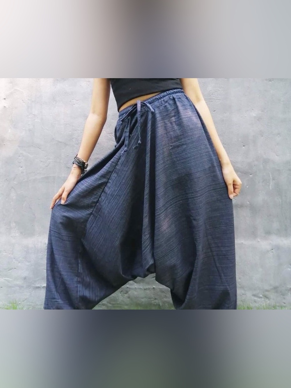 Women's Navy Harem Pants with Drawstring Waist